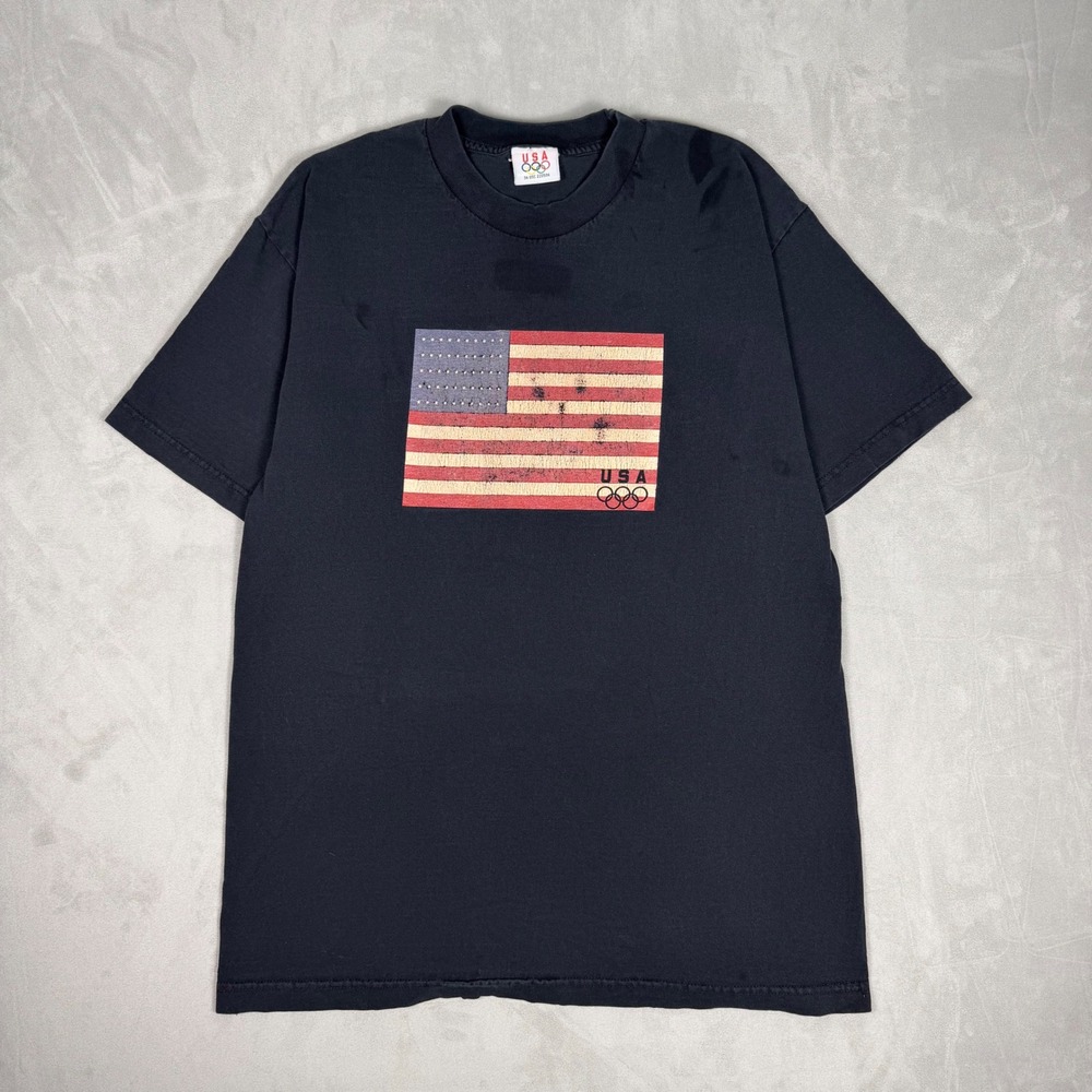 90s Mens USA Olympics American Flag Graphic T-Shirt Large